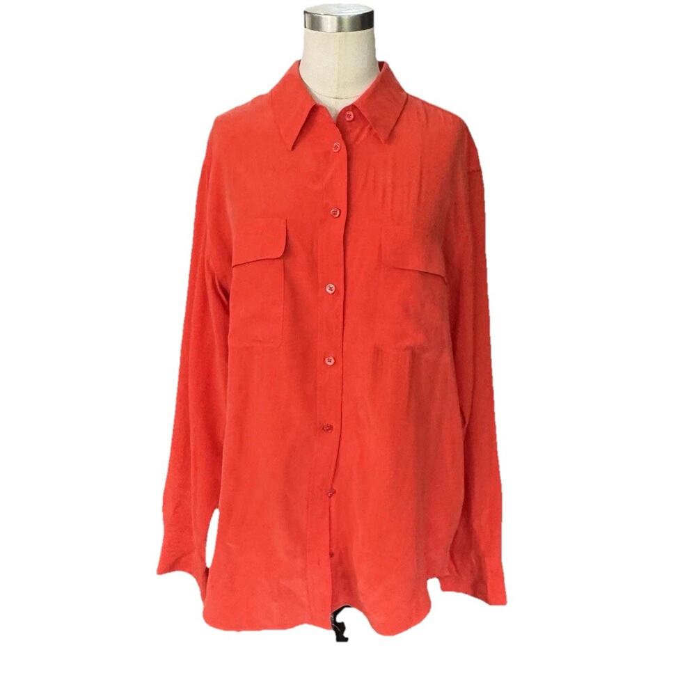 Equipment Femme 100% Silk Red Button Front Blouse Women's size Medium